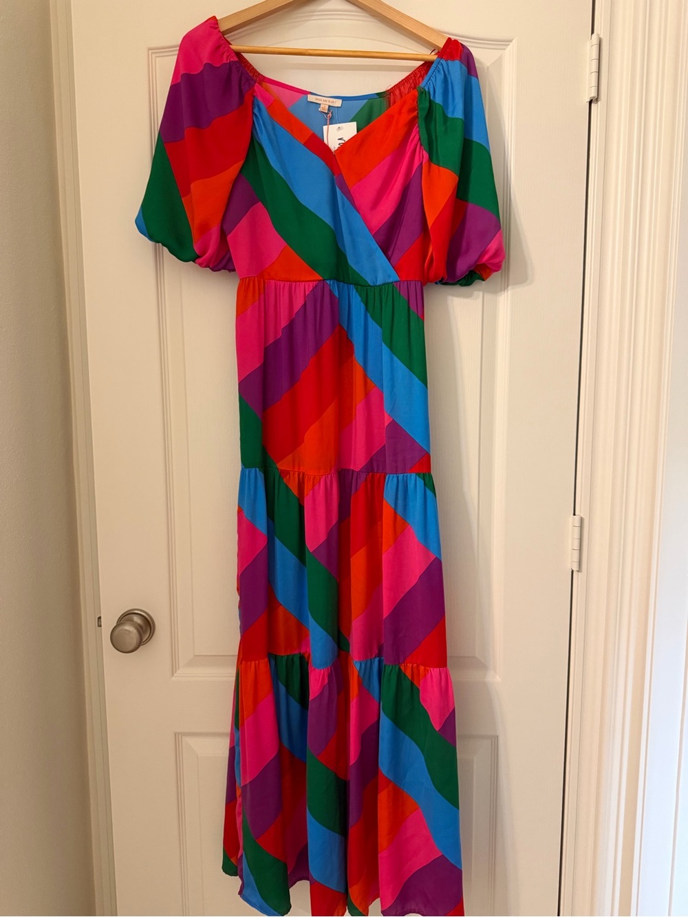 Skies Are Blue Bright Striped Puff Sleeve Maxi Dress